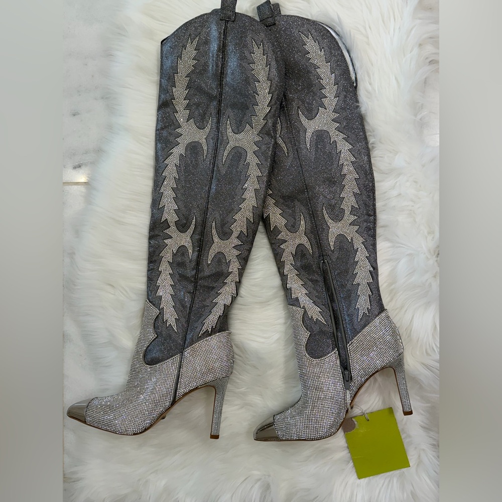 Gianni Bini Katyanna Rhinestone OTK Boots Silver NWT - Picture 3 of 9